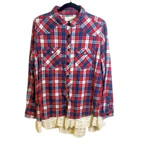 🆕 Vintage Havana Button Up| Crochet Trim| Plaid | Flannel Dress Shirt